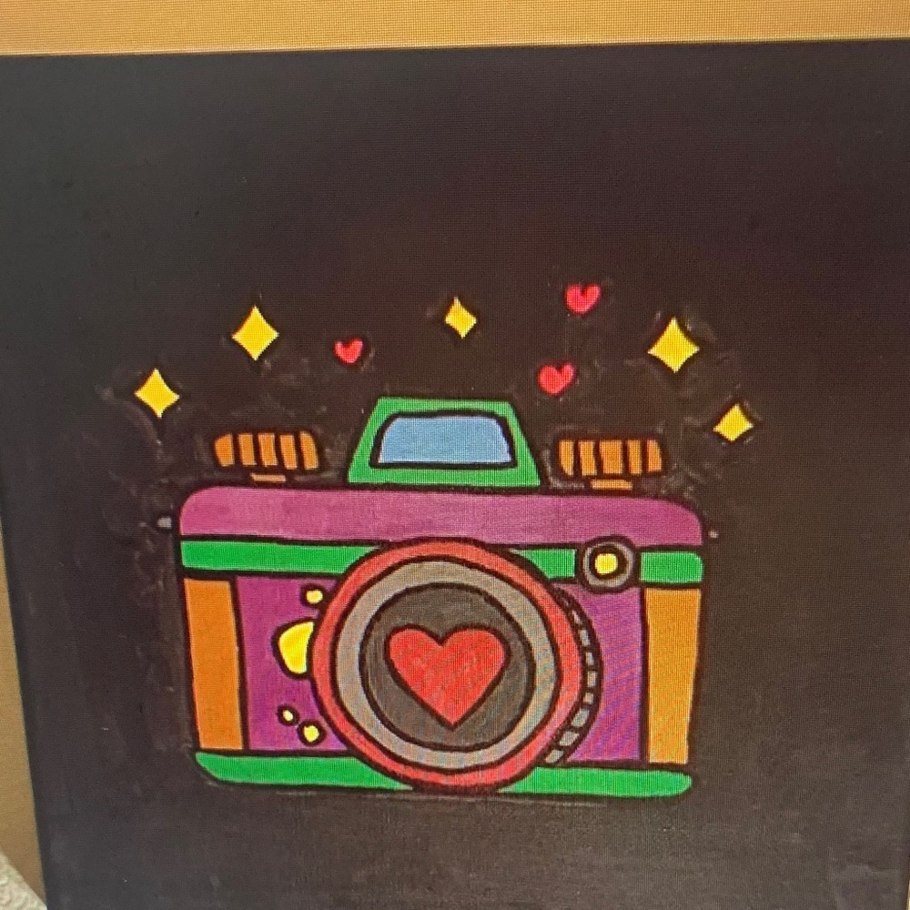 Camera With Heart Art On Canvas Acrylic Painting Home Decor Wall Decor 10x10"